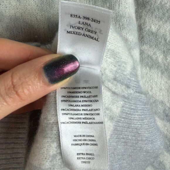 Rails Lana Leopard & Zebra Wool & Cashmere Blend Sweater Grey Pullover Luxury XS - Picture 15 of 16
